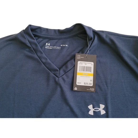 Under Armour UA Velocity Men's T-Shirt Performance Gym Run V-Neck Tee Large Blue - Picture 5 of 11